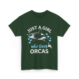 Just A Girl Orcas Ocean T-Shirt - Forest Green