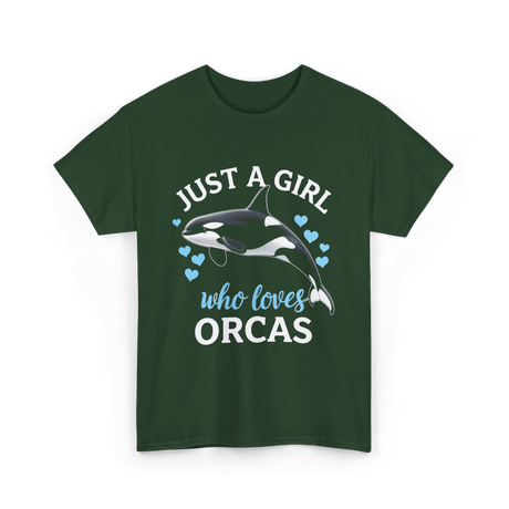 Just A Girl Orcas Ocean T-Shirt - Forest Green