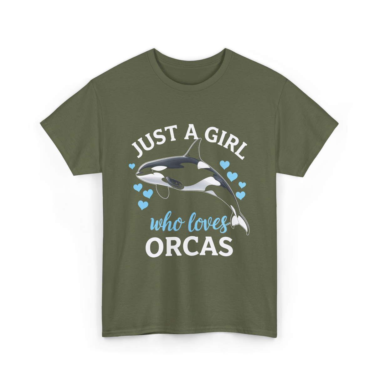 Just A Girl Orcas Ocean T-Shirt - Military Green