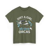 Just A Girl Orcas Ocean T-Shirt - Military Green