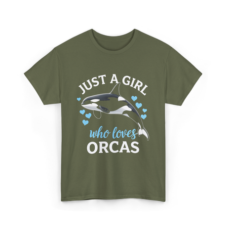 Just A Girl Orcas Ocean T-Shirt - Military Green