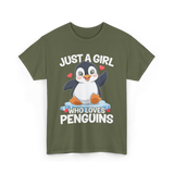 Just a Girl Penguins T-Shirt - Military Green