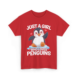 Just a Girl Penguins T-Shirt - Red