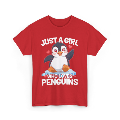 Just a Girl Penguins T-Shirt - Red