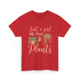 Just a Girl Plants Greenery T-Shirt - Red