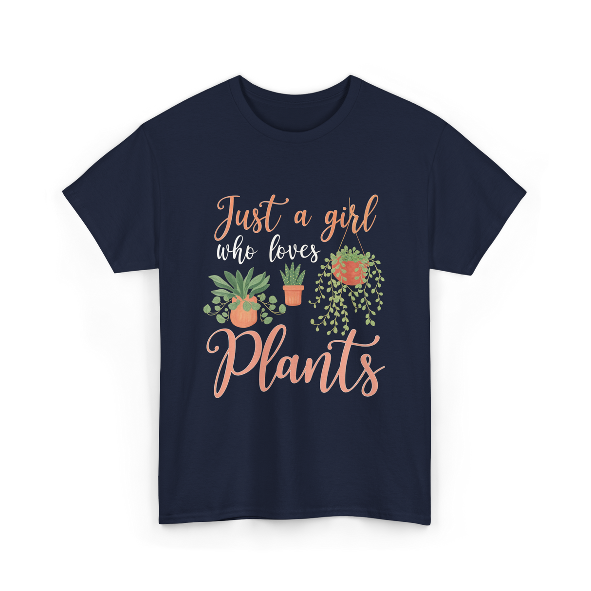 Just a Girl Plants Greenery T-Shirt - Navy