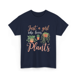 Just a Girl Plants Greenery T-Shirt - Navy