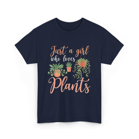 Just a Girl Plants Greenery T-Shirt - Navy