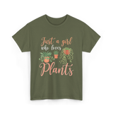 Just a Girl Plants Greenery T-Shirt - Military Green