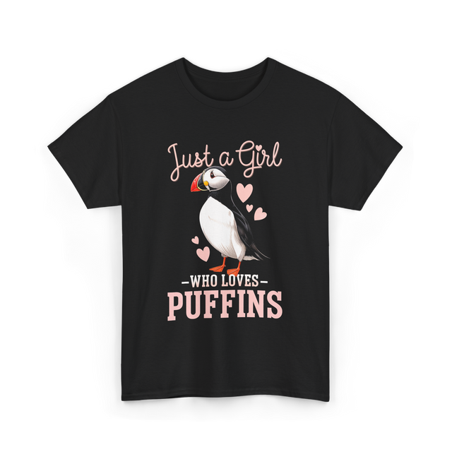 Just a Girl Puffins Bird T-Shirt - Black