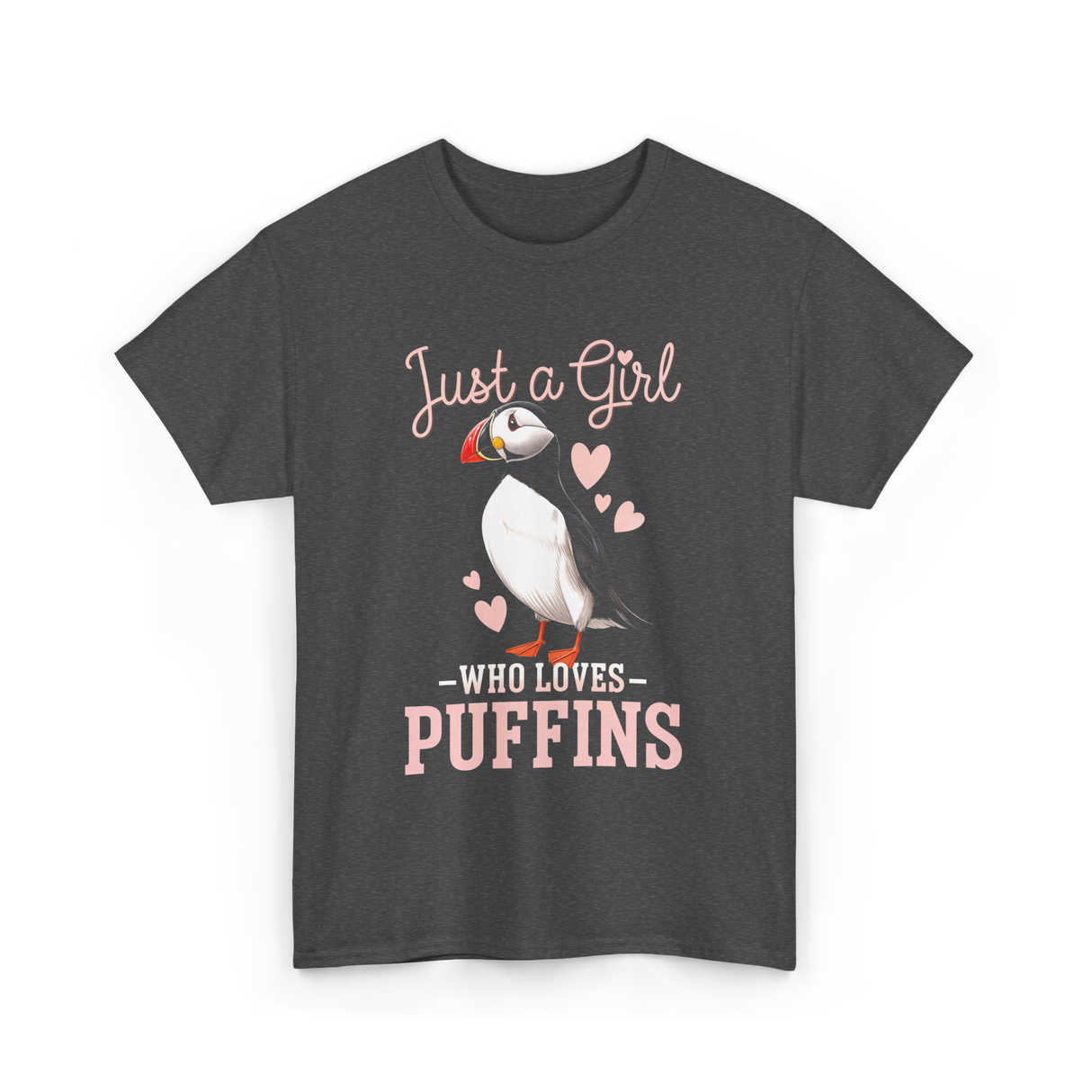 Just a Girl Puffins Bird T-Shirt - Dark Heather