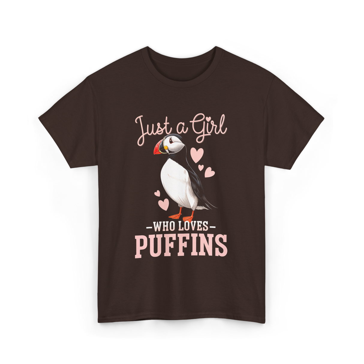 Just a Girl Puffins Bird T-Shirt - Dark Chocolate