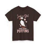 Just a Girl Puffins Bird T-Shirt - Dark Chocolate