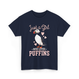 Just a Girl Puffins Bird T-Shirt - Navy