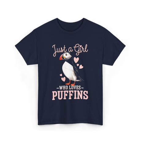 Just a Girl Puffins Bird T-Shirt - Navy