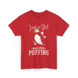 Just a Girl Puffins Bird T-Shirt - Red