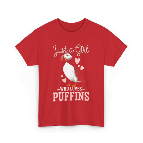 Just a Girl Puffins Bird T-Shirt - Red