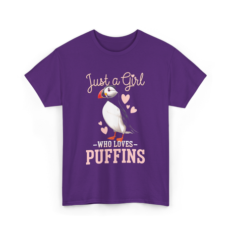 Just a Girl Puffins Bird T-Shirt - Purple