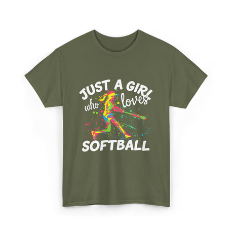 Just A Girl Softball Player T-Shirt - Military Green