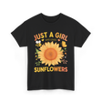 Just A Girl Sunflowers T-Shirt - Black