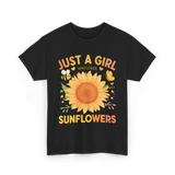 Just A Girl Sunflowers T-Shirt - Black