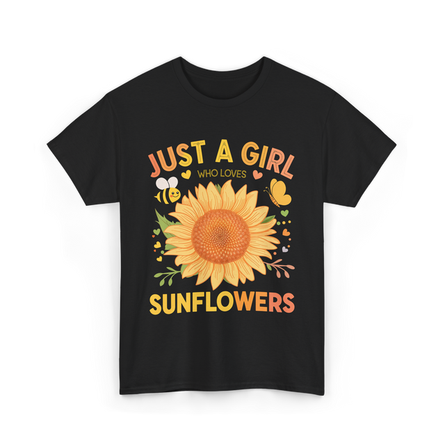 Just A Girl Sunflowers T-Shirt - Black