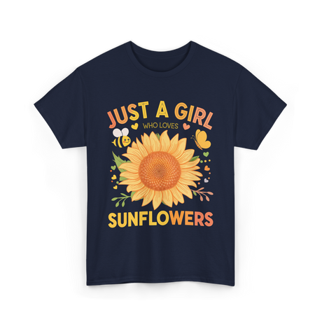 Just A Girl Sunflowers T-Shirt - Navy