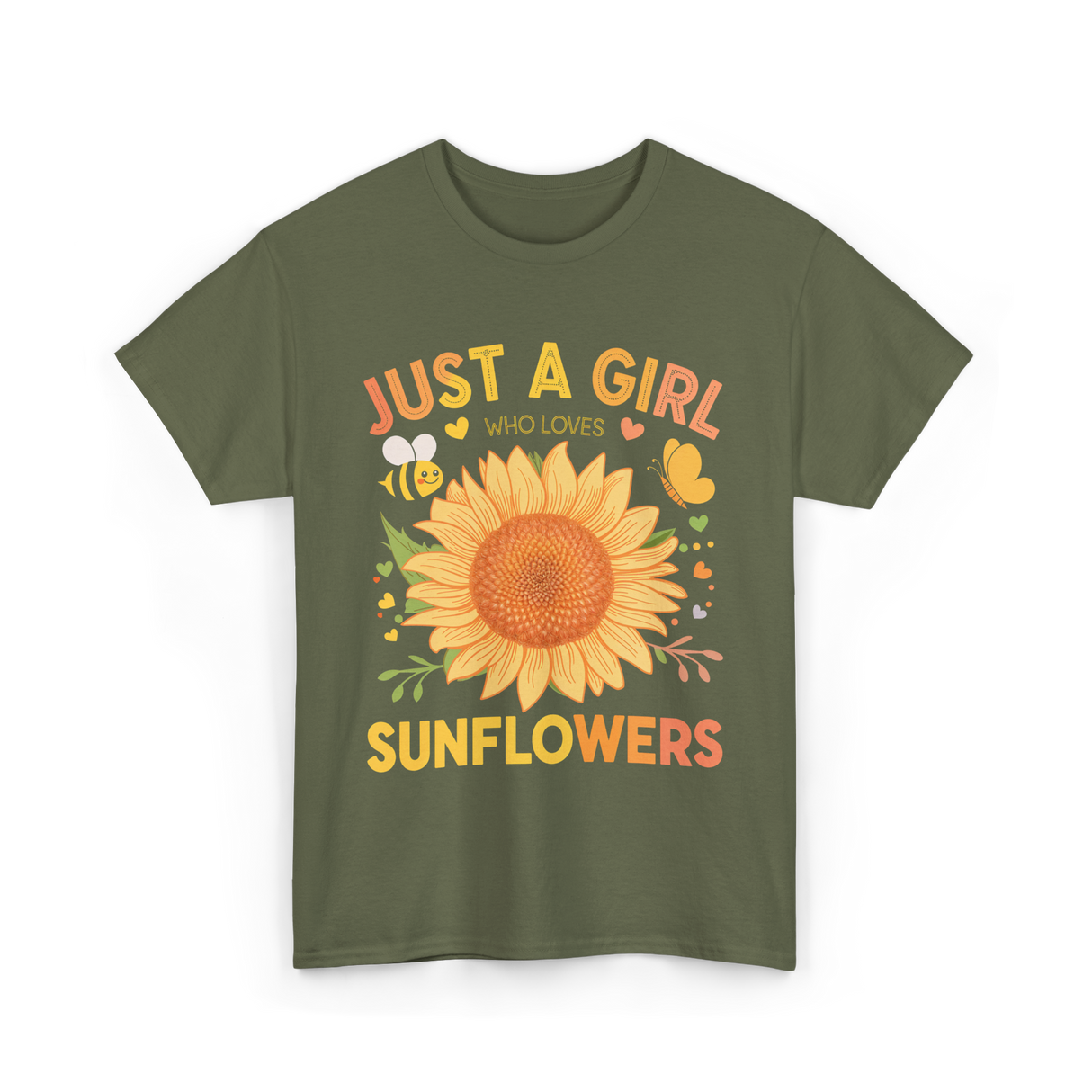 Just A Girl Sunflowers T-Shirt - Military Green