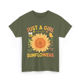 Just A Girl Sunflowers T-Shirt - Military Green