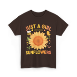 Just A Girl Sunflowers T-Shirt - Dark Chocolate