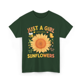 Just A Girl Sunflowers T-Shirt - Forest Green