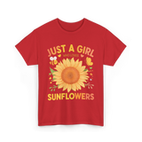 Just A Girl Sunflowers T-Shirt - Red