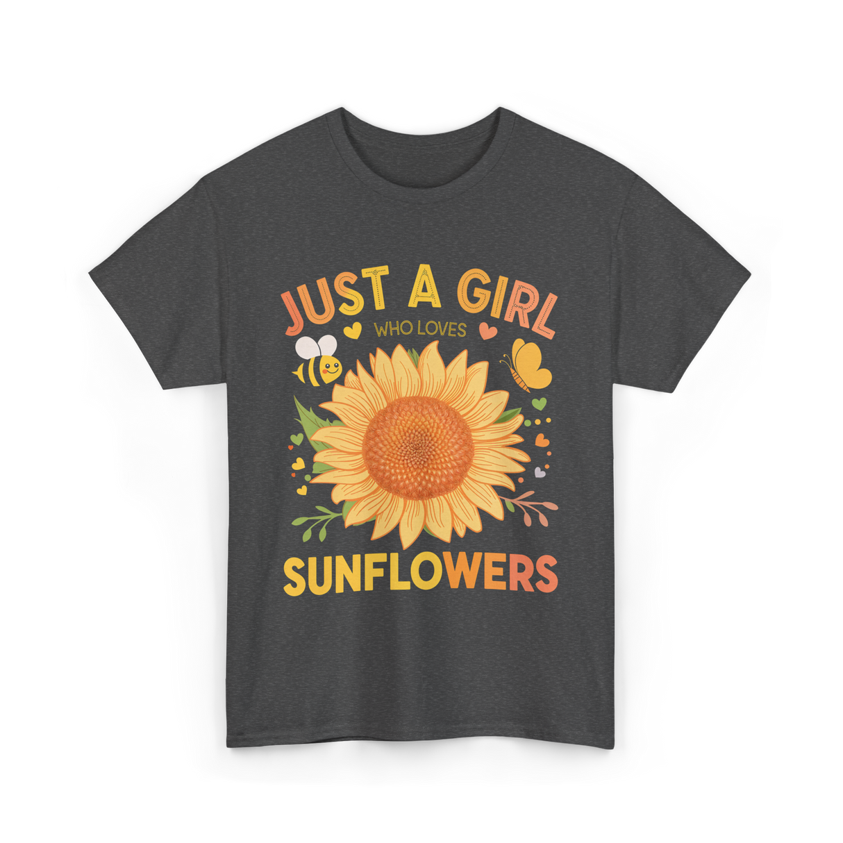 Just A Girl Sunflowers T-Shirt - Dark Heather