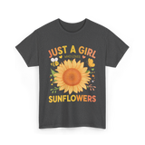 Just A Girl Sunflowers T-Shirt - Dark Heather