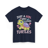 Just A Girl Turtles Ocean T-Shirt - Navy