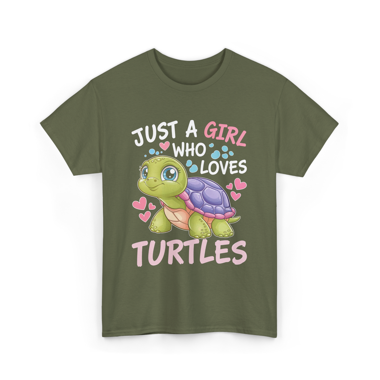 Just A Girl Turtles Ocean T-Shirt - Military Green