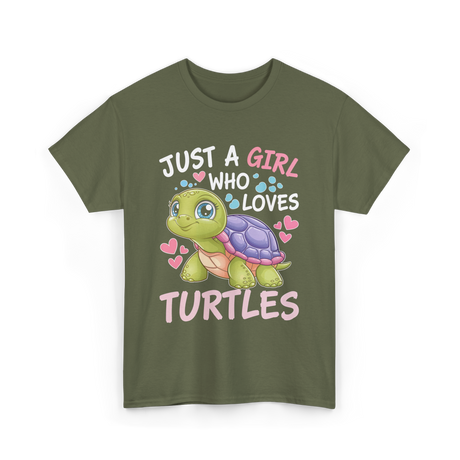 Just A Girl Turtles Ocean T-Shirt - Military Green