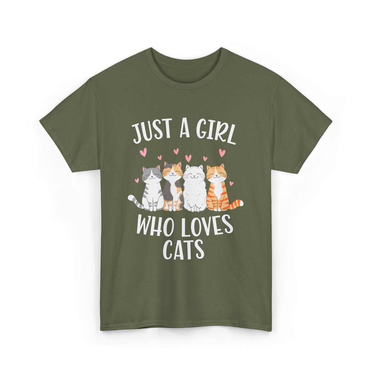 Just A Girl Who Loves Cats Cat Lover T-Shirt - Military Green