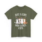 Just A Girl Who Loves Cats Cat Lover T-Shirt - Military Green