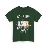 Just A Girl Who Loves Cats Cat Lover T-Shirt - Forest Green