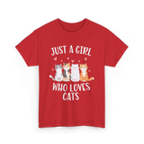 Just A Girl Who Loves Cats Cat Lover T-Shirt - Red