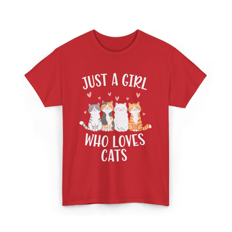 Just A Girl Who Loves Cats Cat Lover T-Shirt - Red