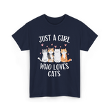 Just A Girl Who Loves Cats Cat Lover T-Shirt - Navy