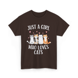 Just A Girl Who Loves Cats Cat Lover T-Shirt - Dark Chocolate