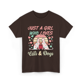 Just A Girl Who Loves Cats Dogs T-Shirt - Dark Chocolate