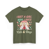 Just A Girl Who Loves Cats Dogs T-Shirt - Military Green