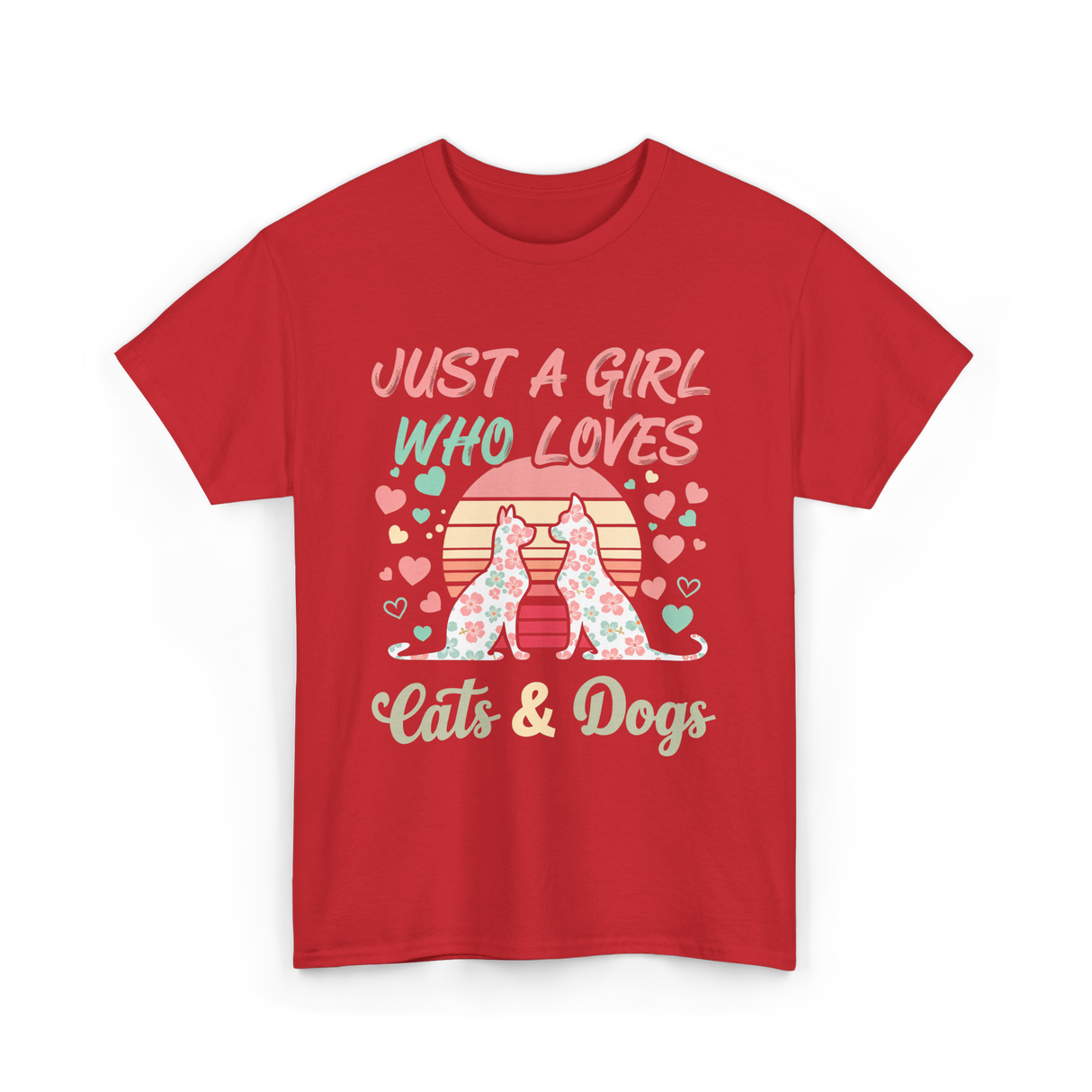 Just A Girl Who Loves Cats Dogs T-Shirt - Red