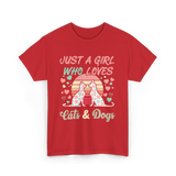 Just A Girl Who Loves Cats Dogs T-Shirt - Red