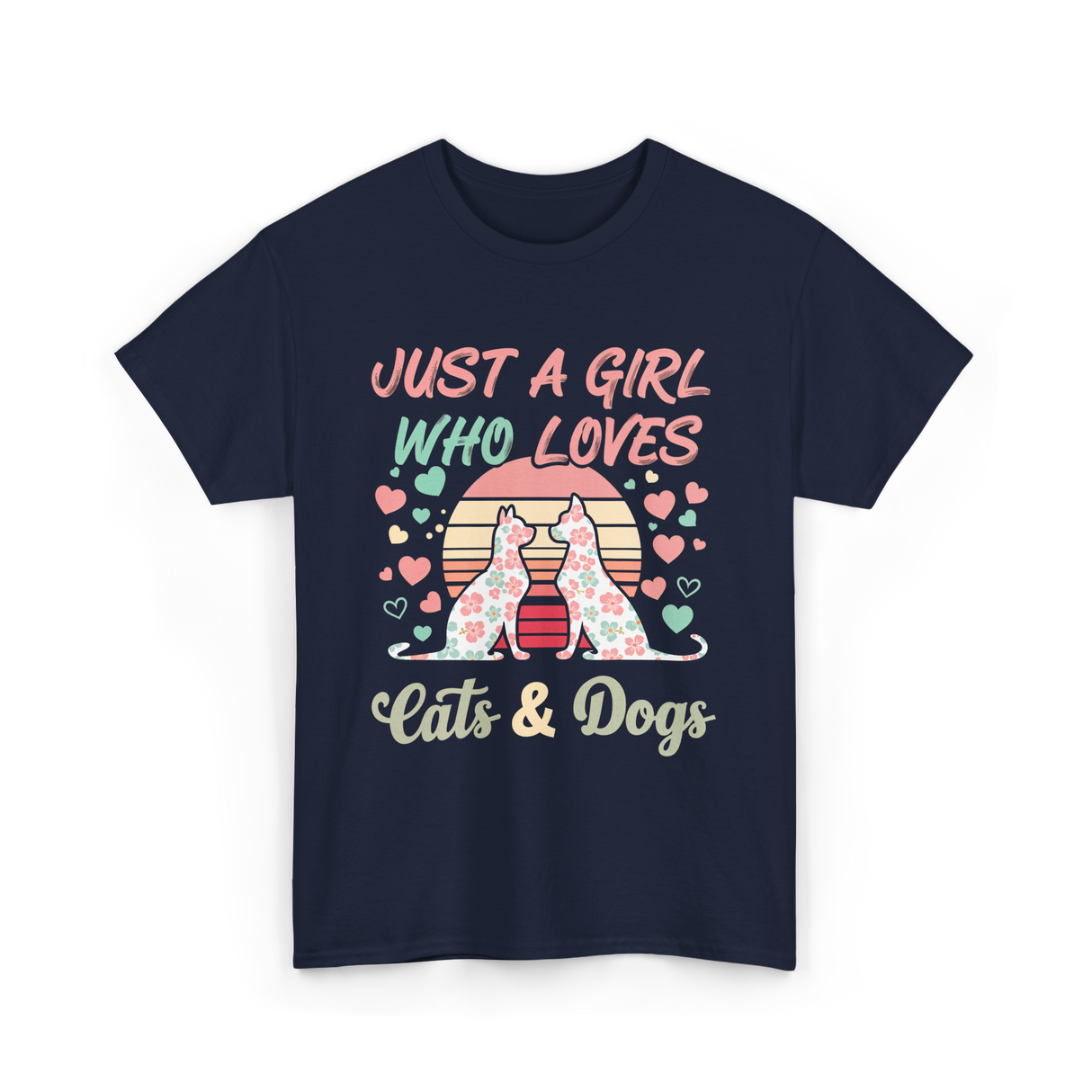 Just A Girl Who Loves Cats Dogs T-Shirt - Navy