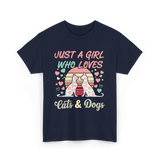 Just A Girl Who Loves Cats Dogs T-Shirt - Navy